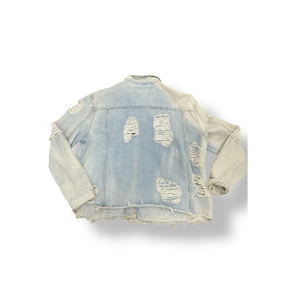 Women’s Prettylittlething Denim Distressed Jean Jacket Size XL - Picture 7 of 10